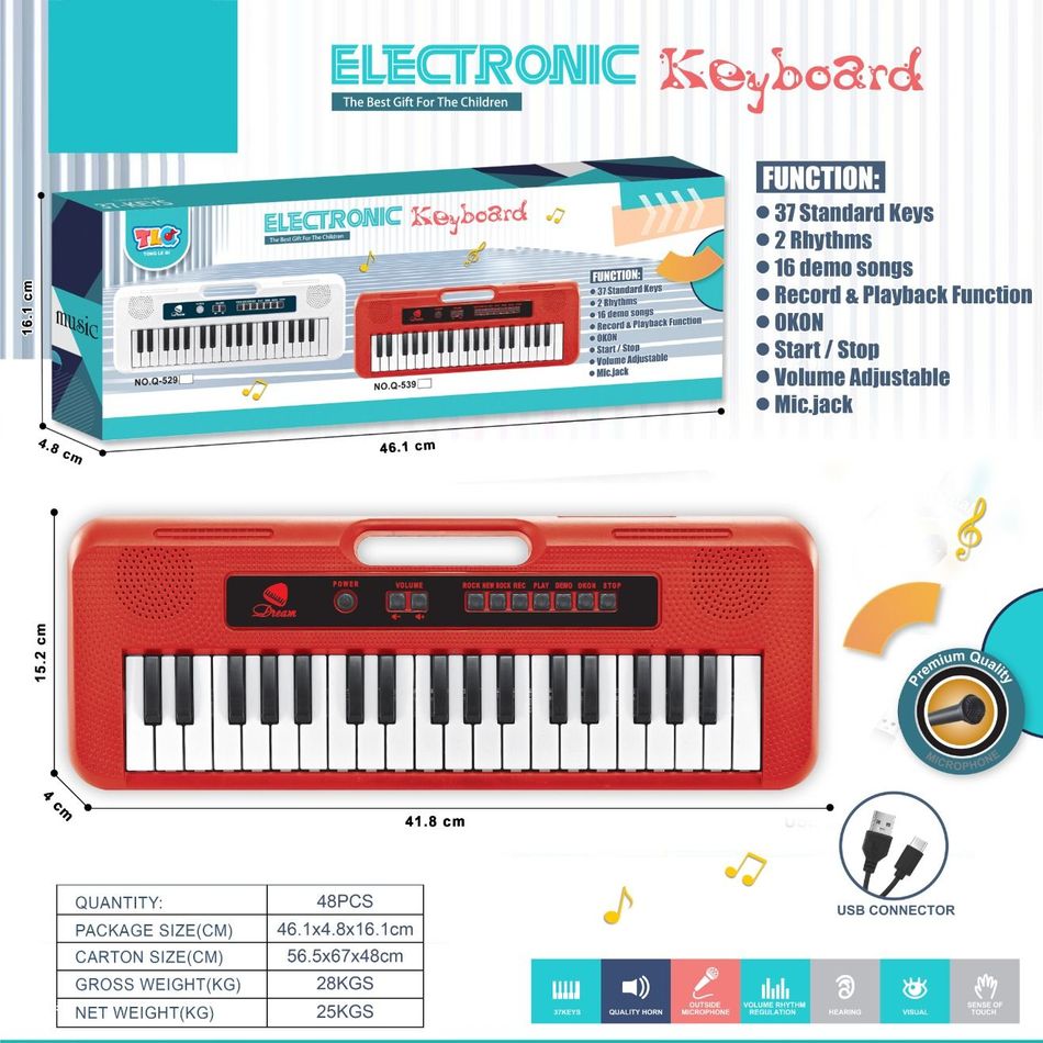 37 Key multifunctional electronic keyboard with microphone and TYPEC cable 1